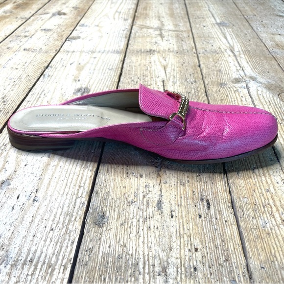 Stubbs & Wootton Pink Leather Mules Size 11 | Gold Accent Slip-On Loafers - Picture 7 of 11